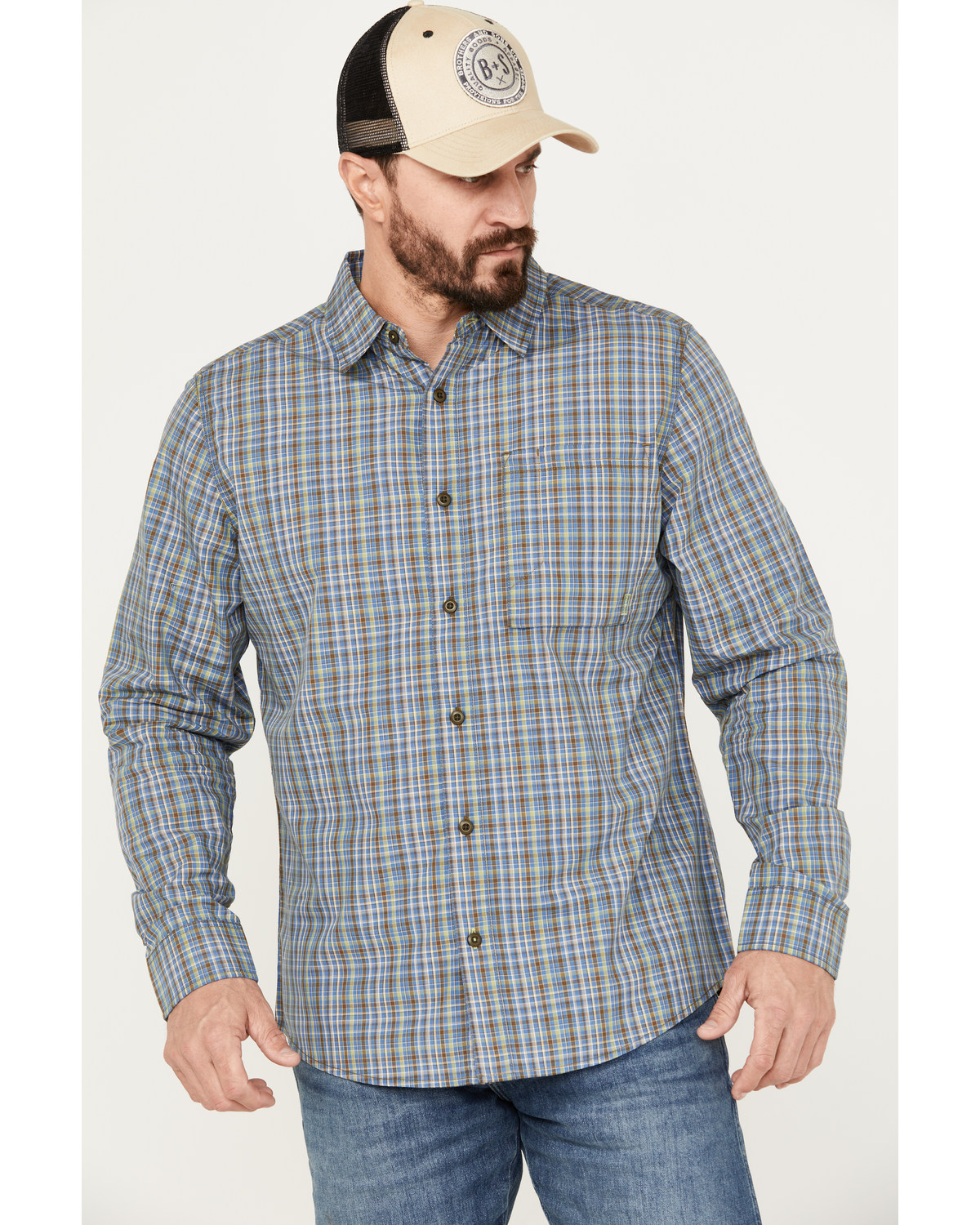 Brothers and Sons Men's Wewoka Plaid Print Long Sleeve Button-Down Western Shirt