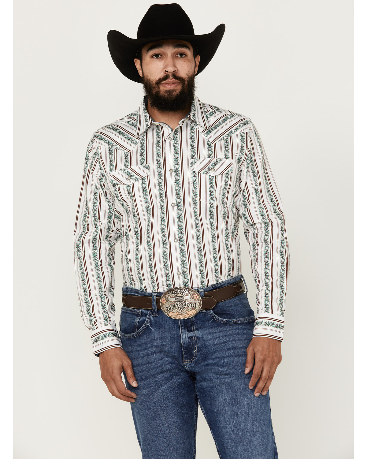 Moonshine Spirit Men's Manhattan Floral Striped Long Sleeve Snap Western Shirt