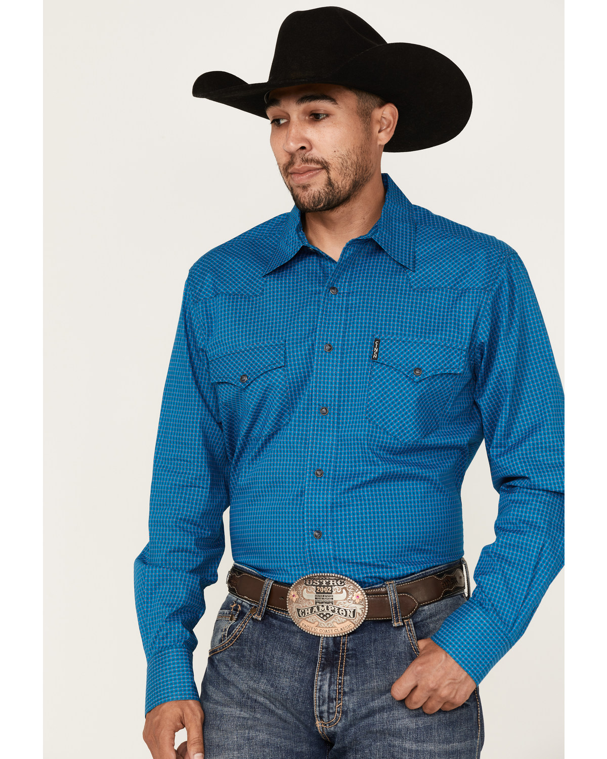 Cinch Men's Modern Fit Small Check Plaid Long Sleeve Snap Western Shirt