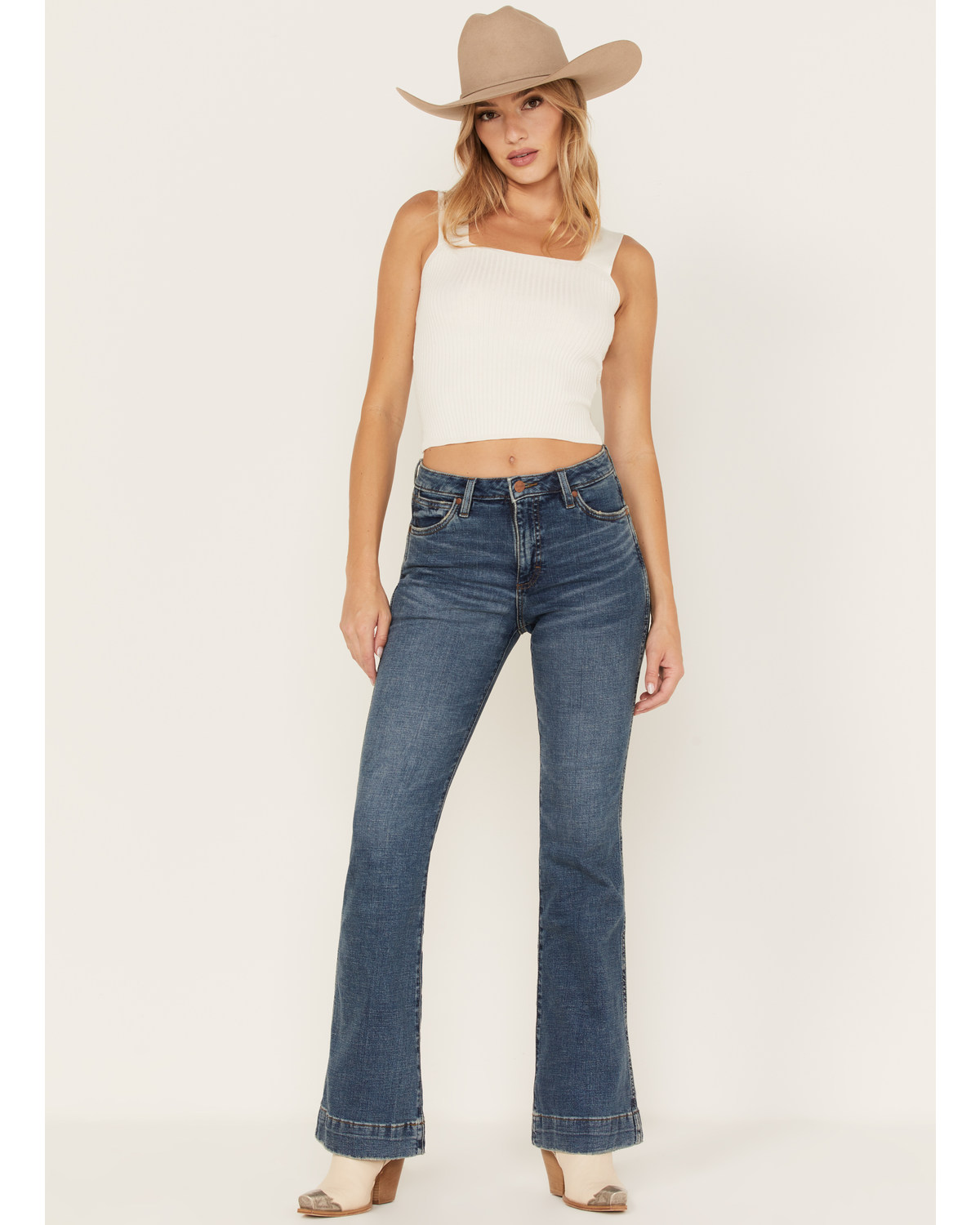 Wrangler Retro Women's Medium Wash High Rise Hadley Stretch Trouser Flare Jeans