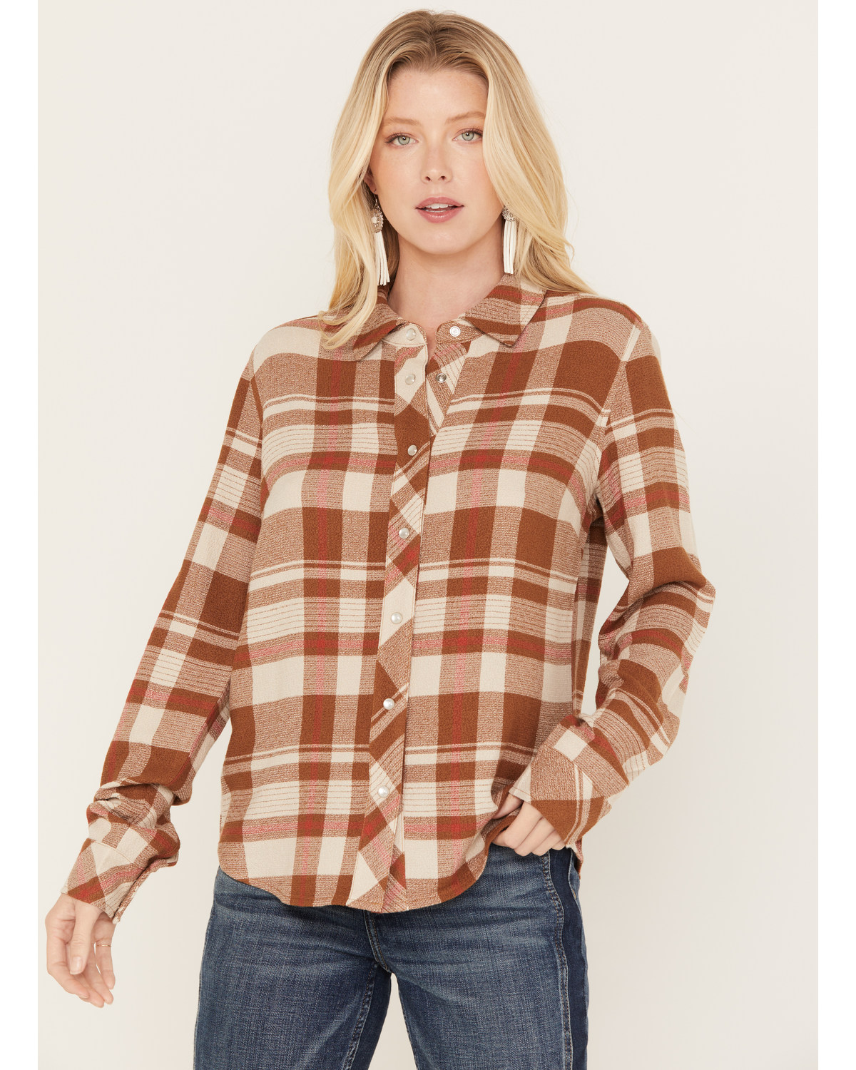 Idyllwind Women's Woodlands Feather Plaid Print Long Sleeve Pearl Snap Western Shirt
