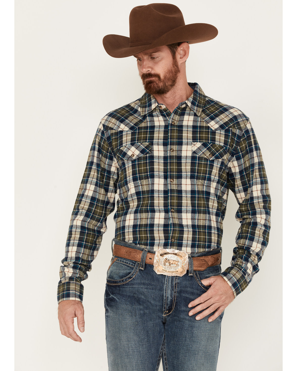 Cody James Men's Buck Plaid Print Long Sleeve Snap Western Flannel Shirt