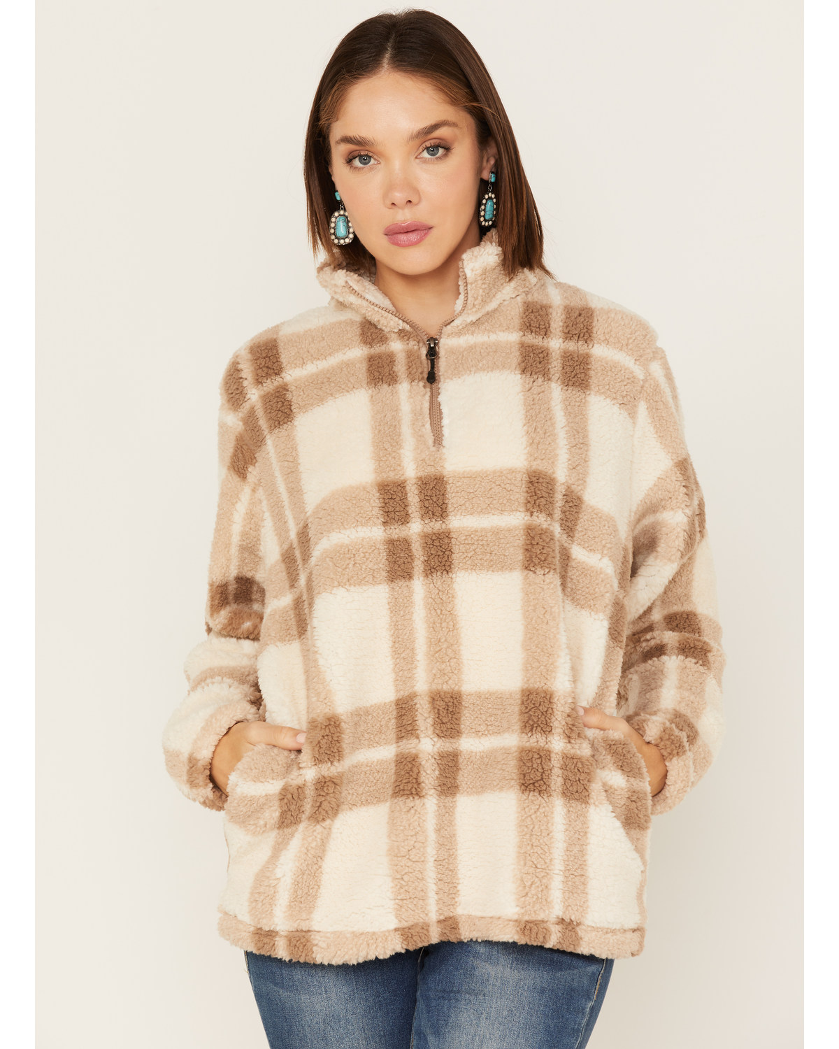 Stillwater Supply Women s Plaid Print Sherpa Quarter Zip Sweater Mall of America