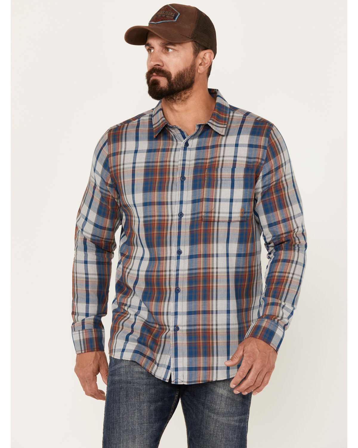 Brothers and Sons Men's Plaid Print Long Sleeve Button Down Performance Western Shirt