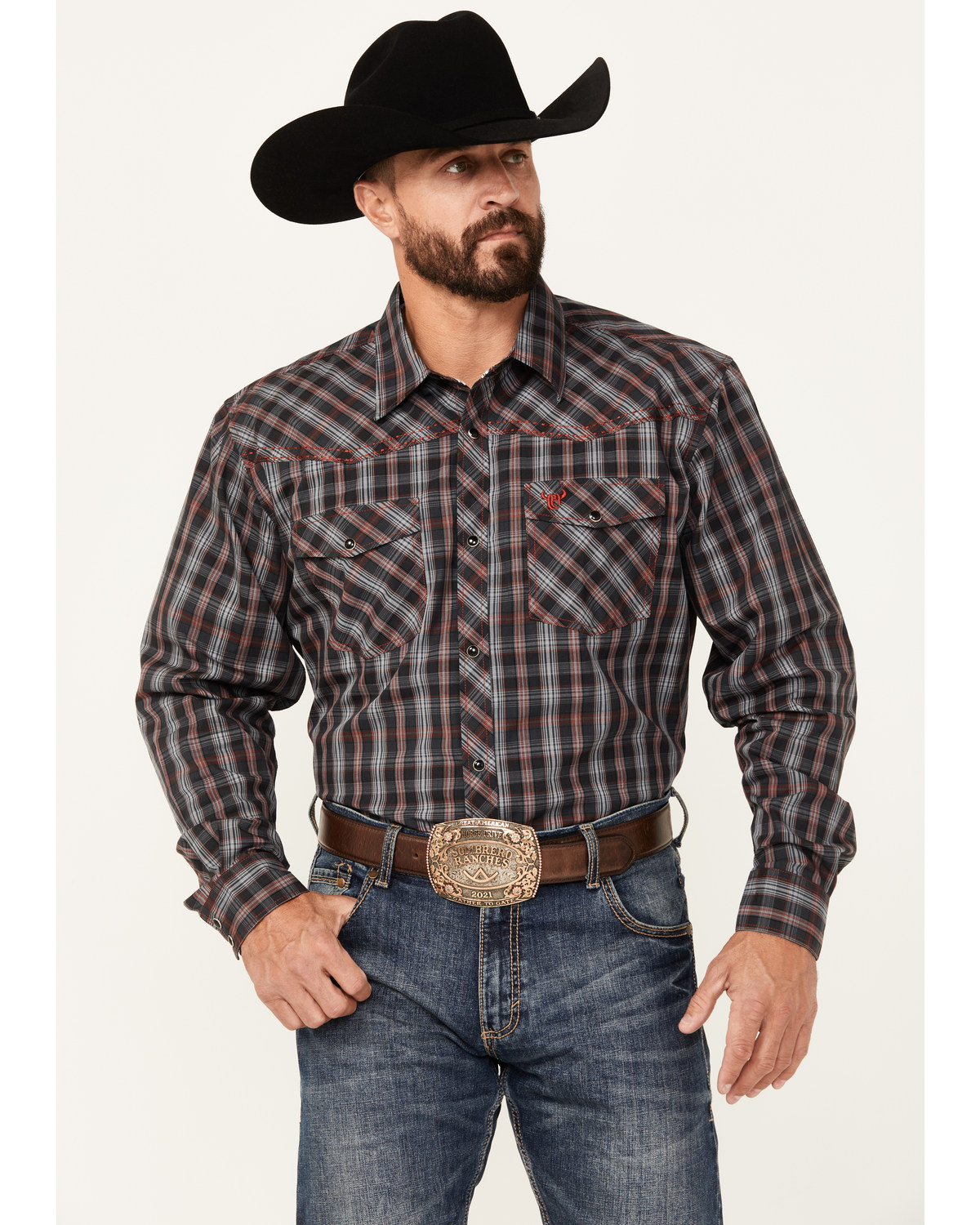 Cowboy Hardware Men's Arroyo Plaid Print Long Sleeve Snap Western Shirt