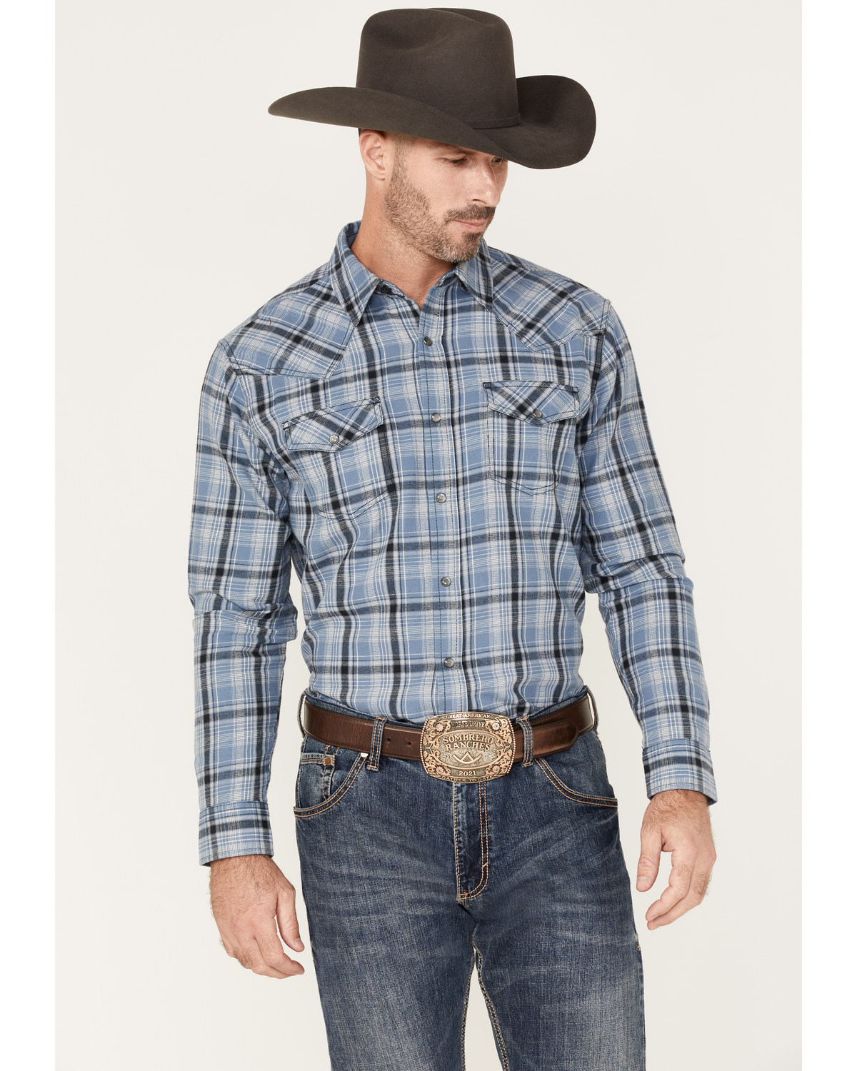 Cody James Men's Stream Plaid Print Long Sleeve Pearl Snap Western Flannel Shirt