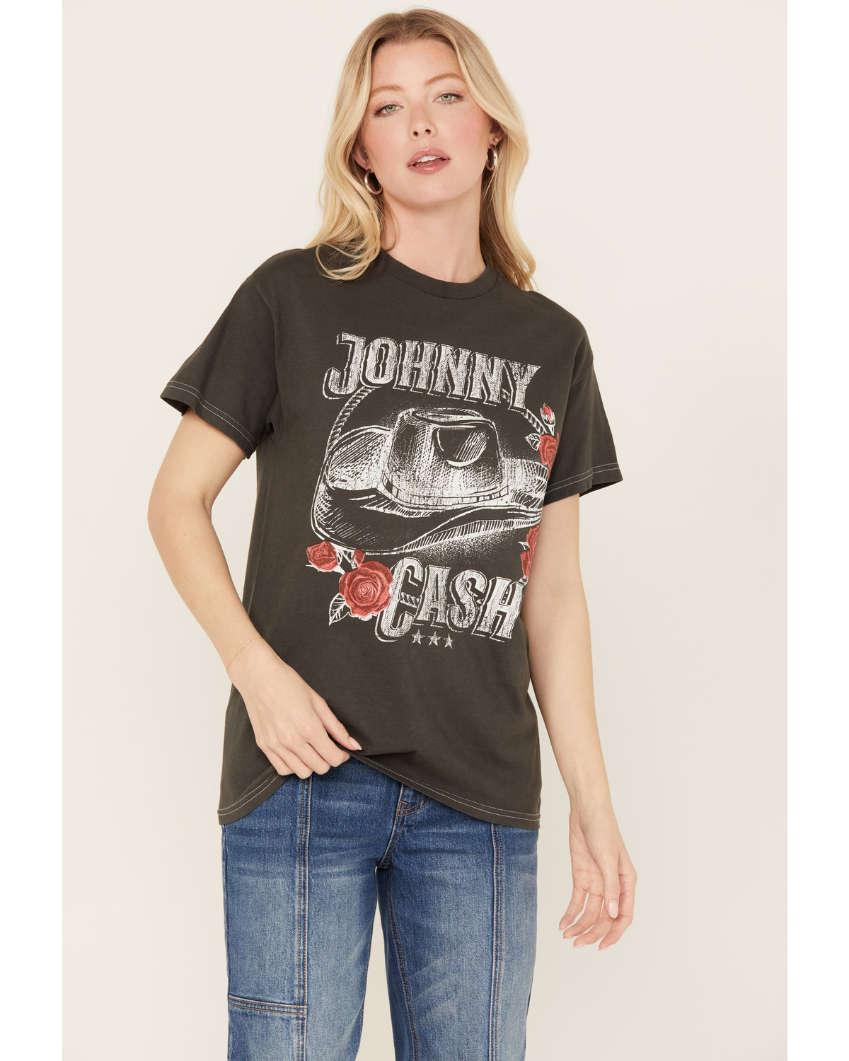 Merch Traffic Women's Johnny Cash Rose Short Sleeve Graphic Tee