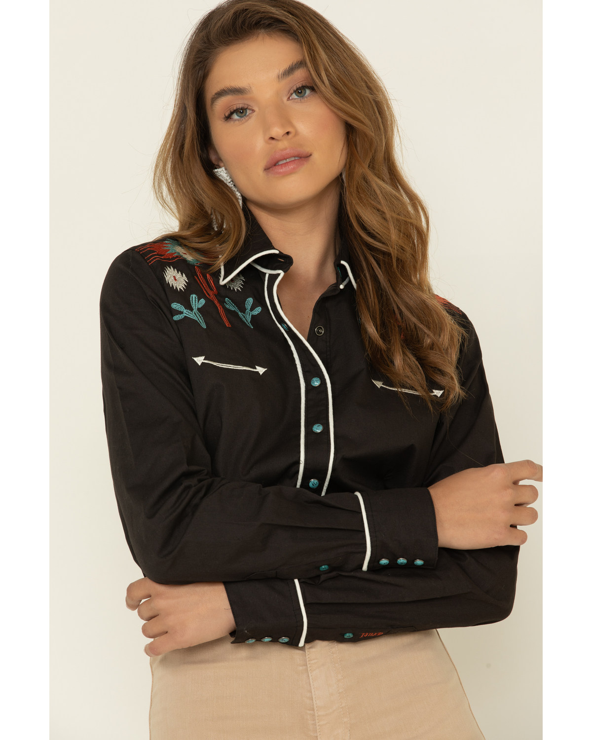 Cruel Girl Women�s Black Southwest Snap Long Sleeve