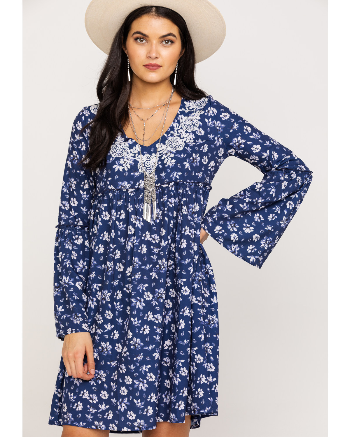 Roper Women's Navy Floral Print Dress