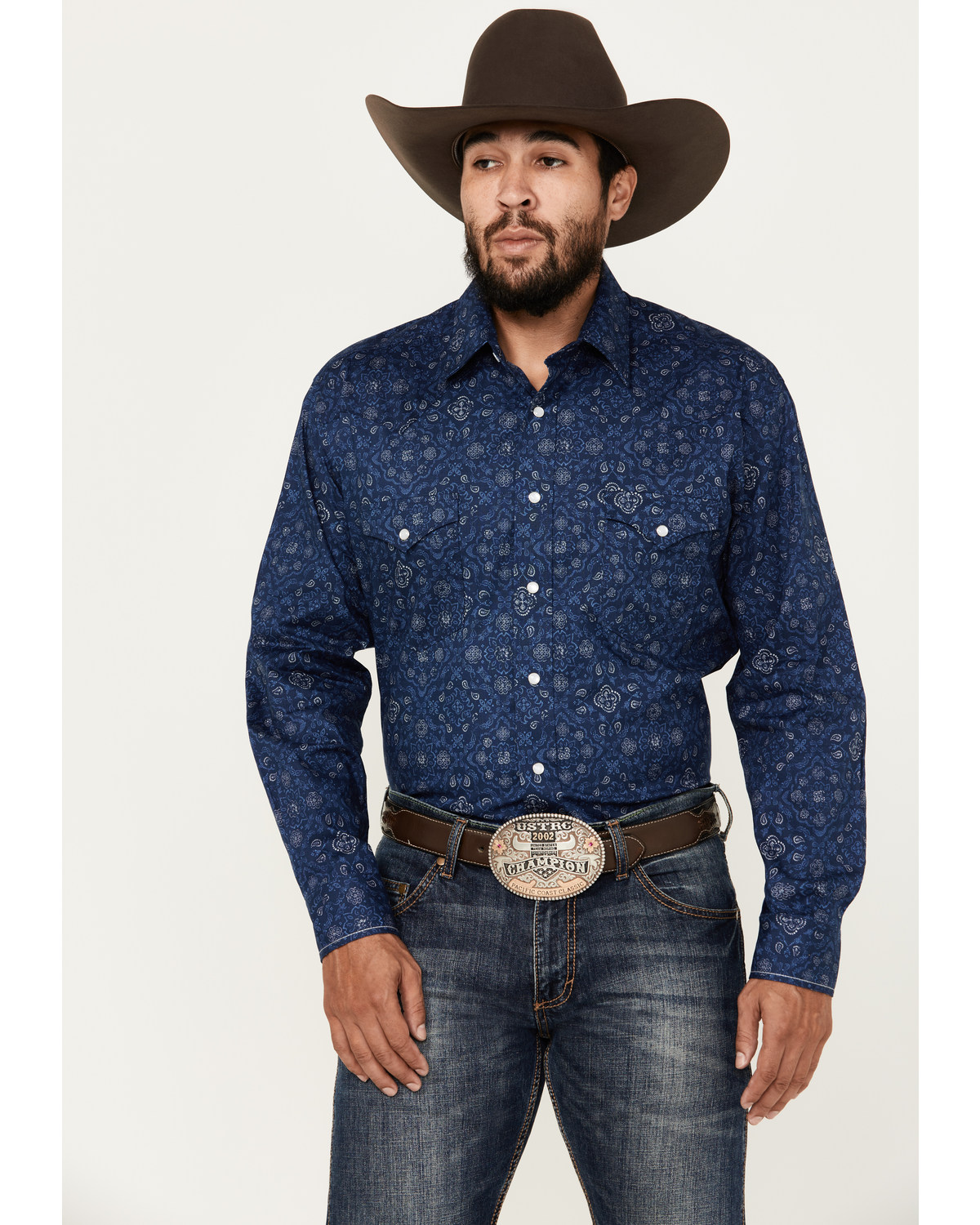 Rough Stock by Panhandle Men's Bandana Paisley Print Long Sleeve Pearl Snap Stretch Western Shirt