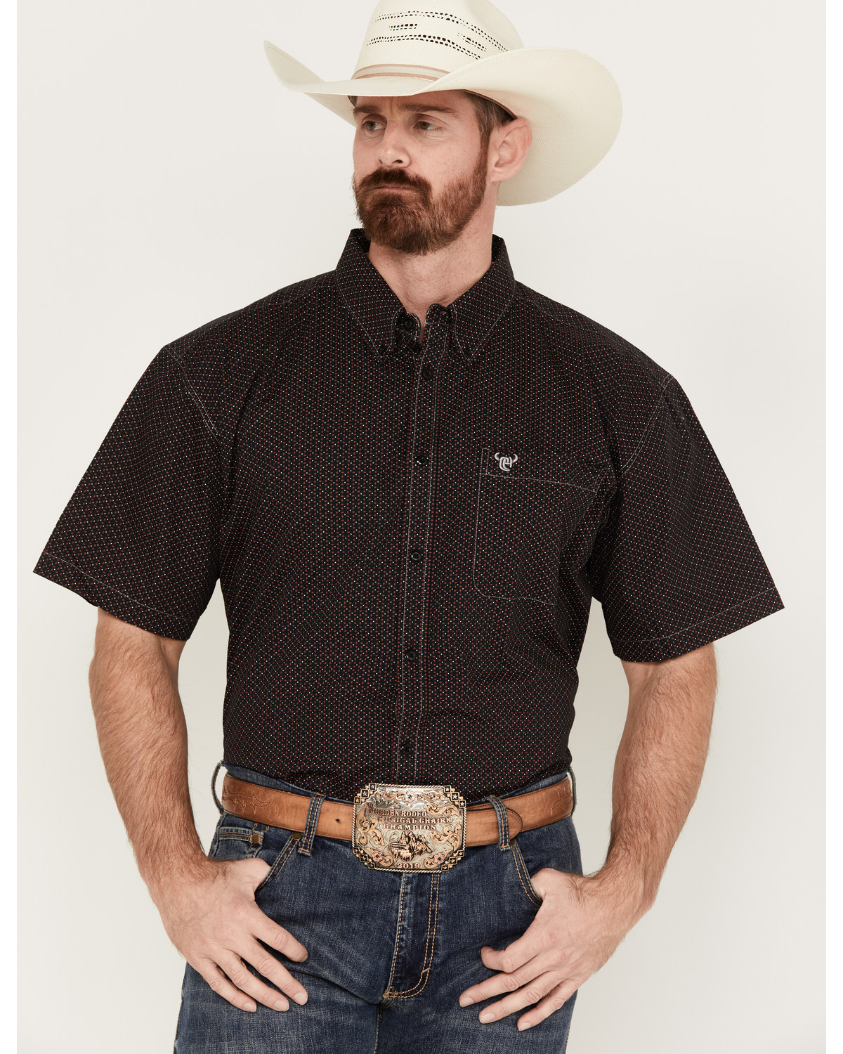 Cowboy Hardware Men's Diamond Plate Print Short Sleeve Button Down Western Shirt