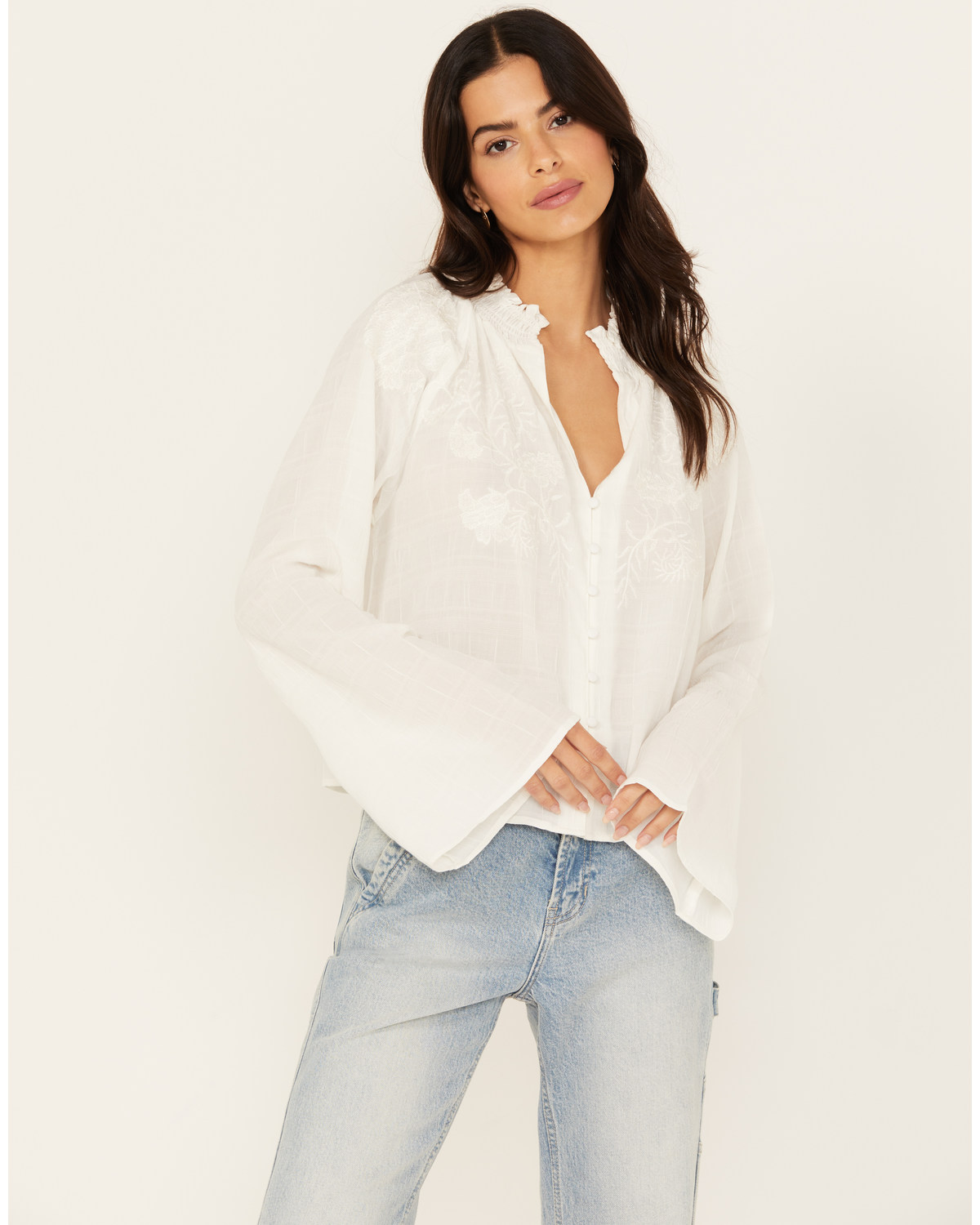 Cleo + Wolf Women's Cropped Button-Down Blouse