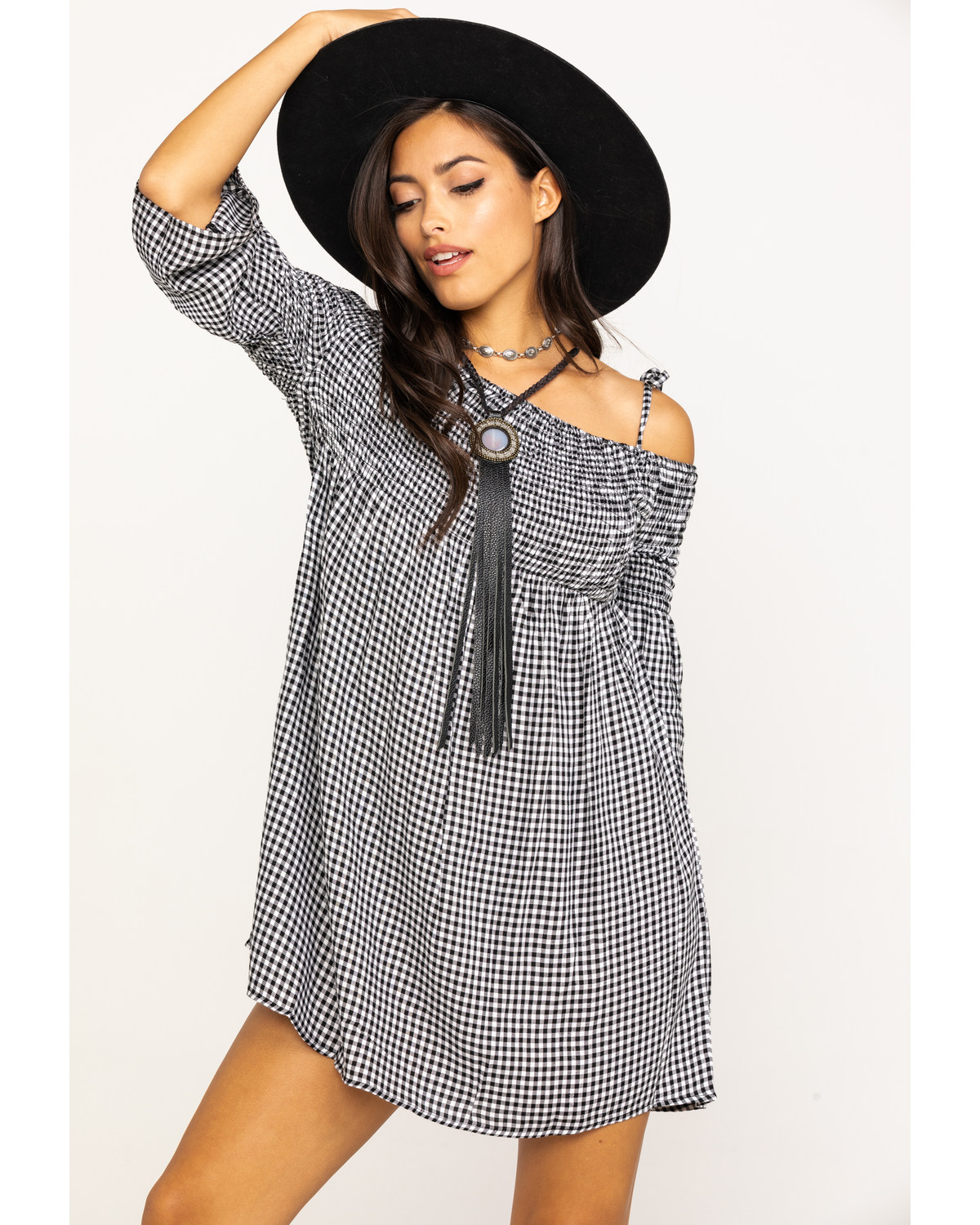 gingham off shoulder dress