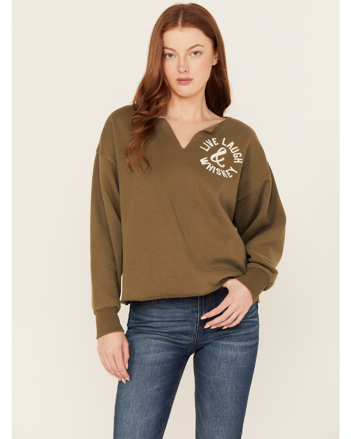Cleo + Wolf Women's Live Laugh Whiskey Oversized Cropped Pullover