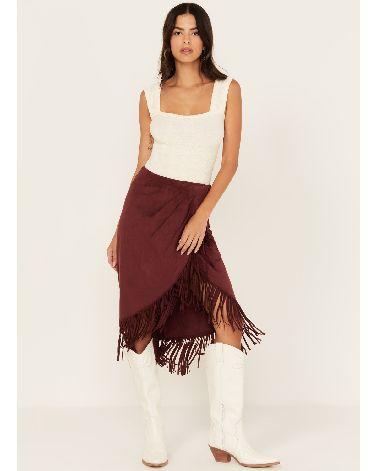 Shyanne Women's Faux Suede Wrap Fringe Skirt