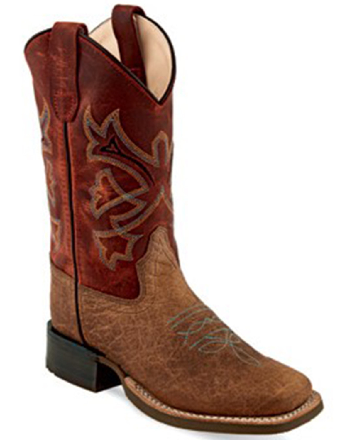 Old West Boys' Bull Hide Print Western Boots - Broad Square Toe