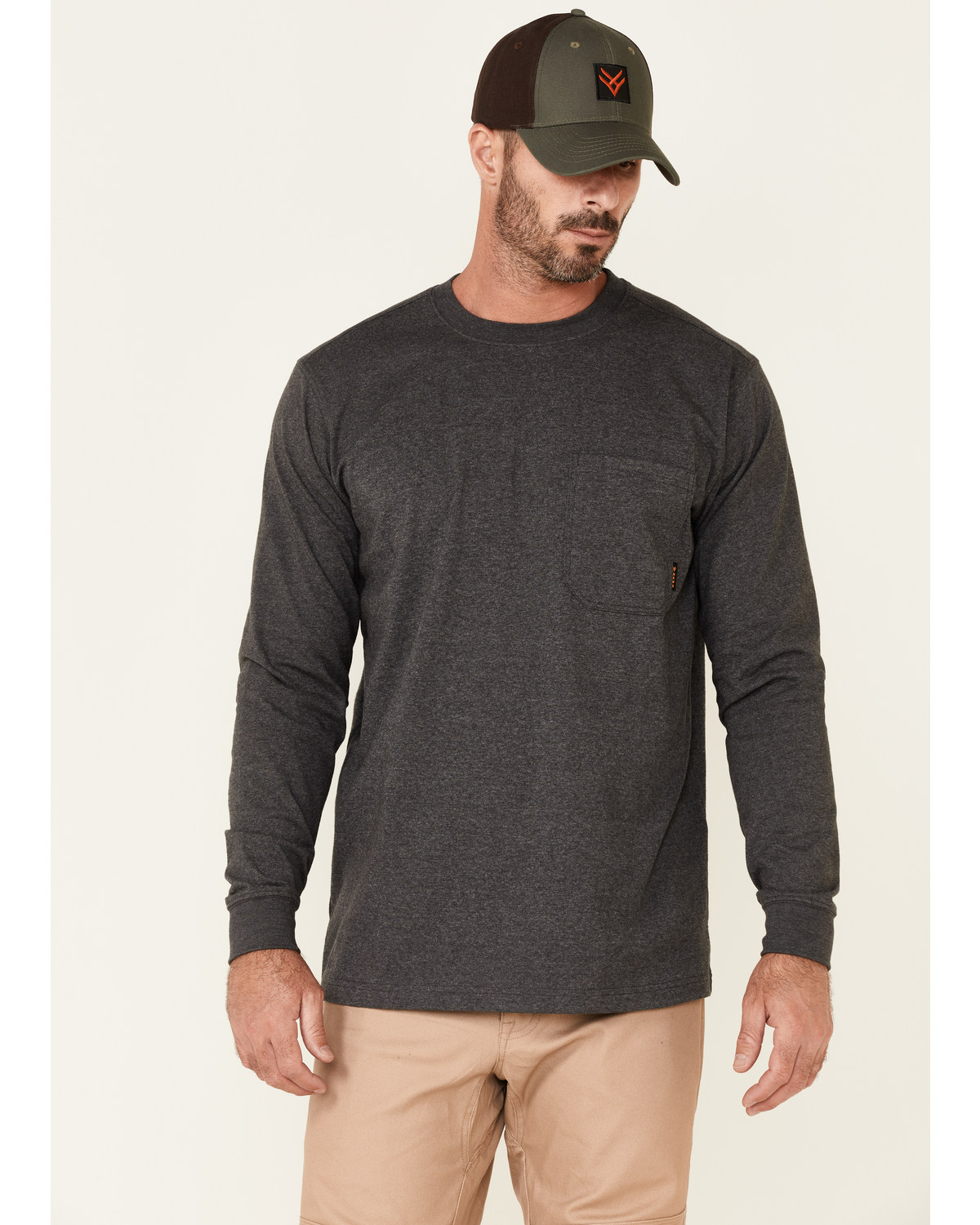 Hawx Men's Solid Charcoal Forge Long Sleeve Work Pocket T-Shirt - Big