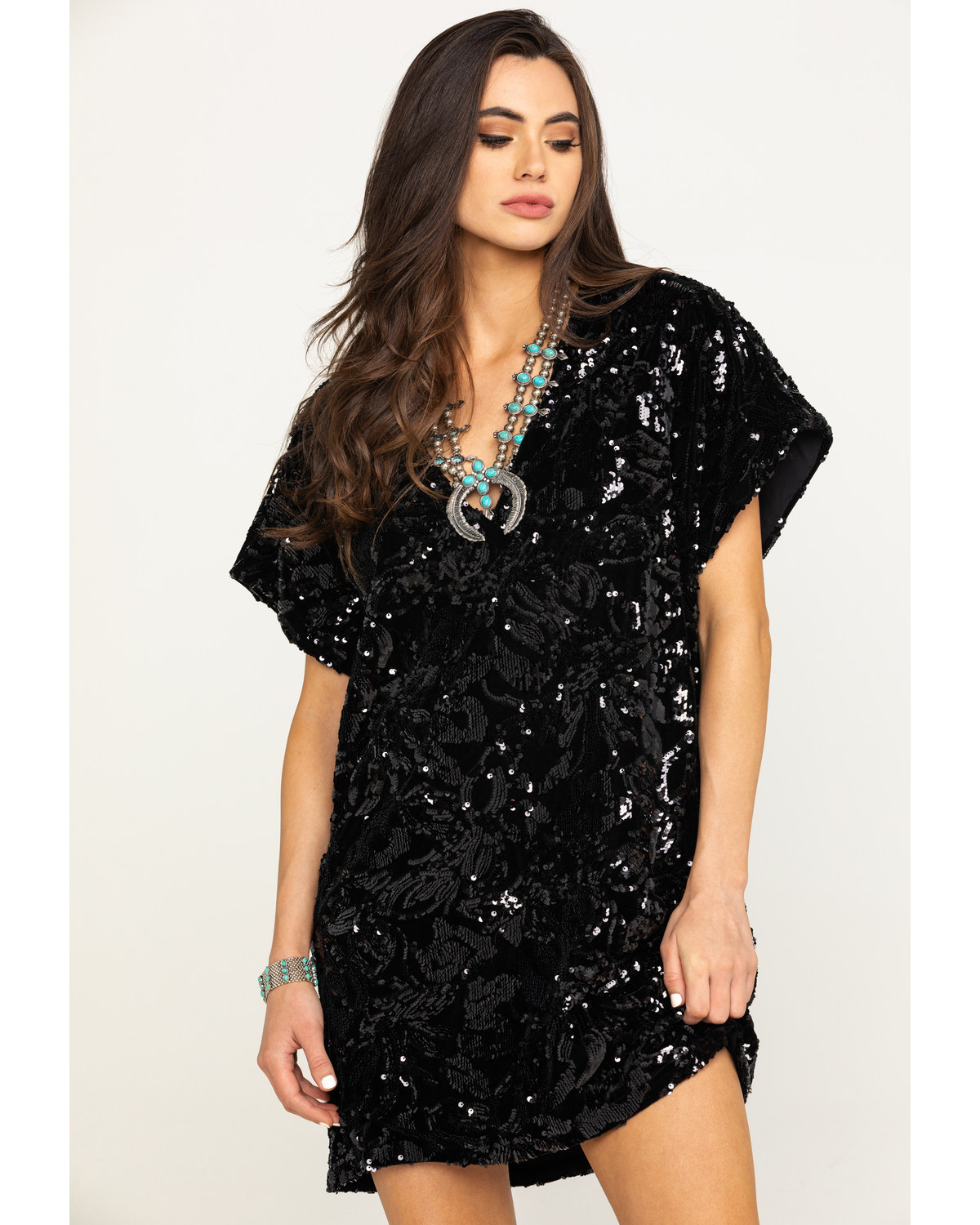black short sleeve sequin dress