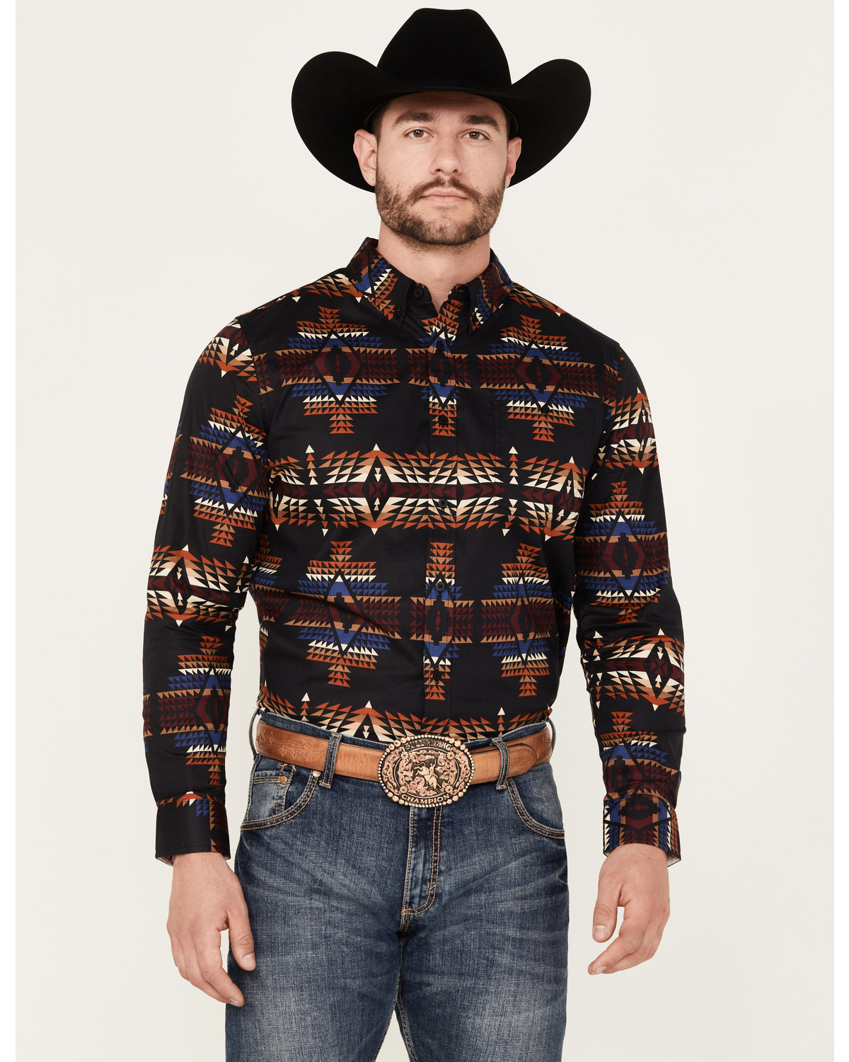 RANK 45® Men's Pablo Southwestern Long Sleeve Button-Down Stretch Western Shirt
