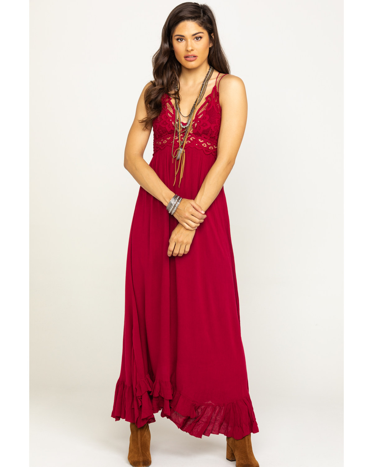 red maxi slip dress