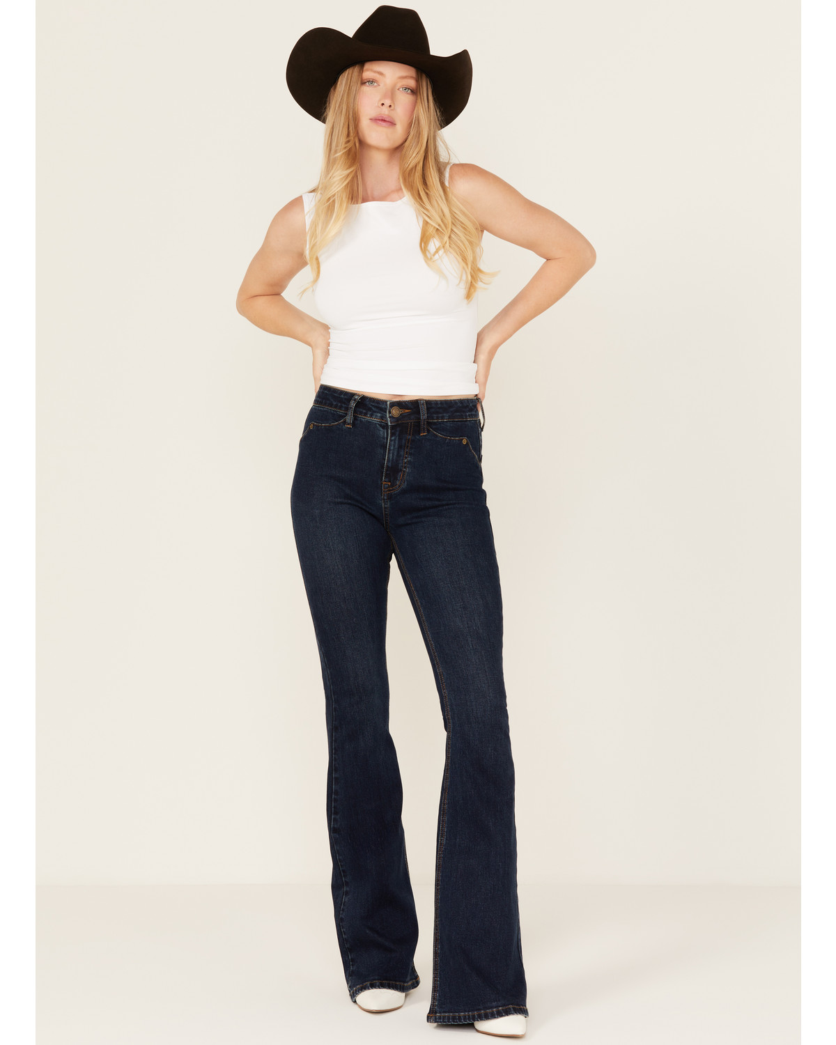 Rock & Roll Denim Women's Dark Wash High Rise Flare Stretch Jeans