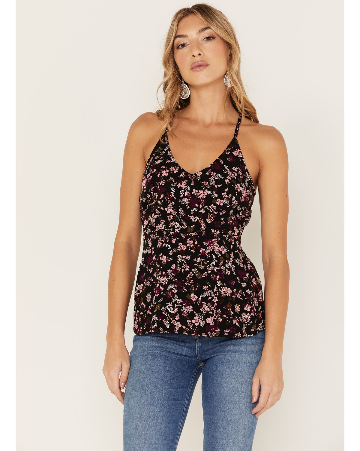 Idyllwind Women's Floral Print Keyhole Racer Tank Top