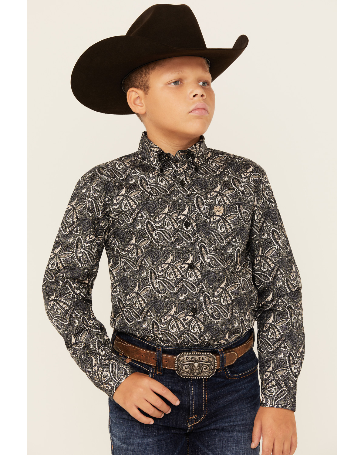 Cinch Boys' Paisley Print Long Sleeve Button-Down Western Shirt