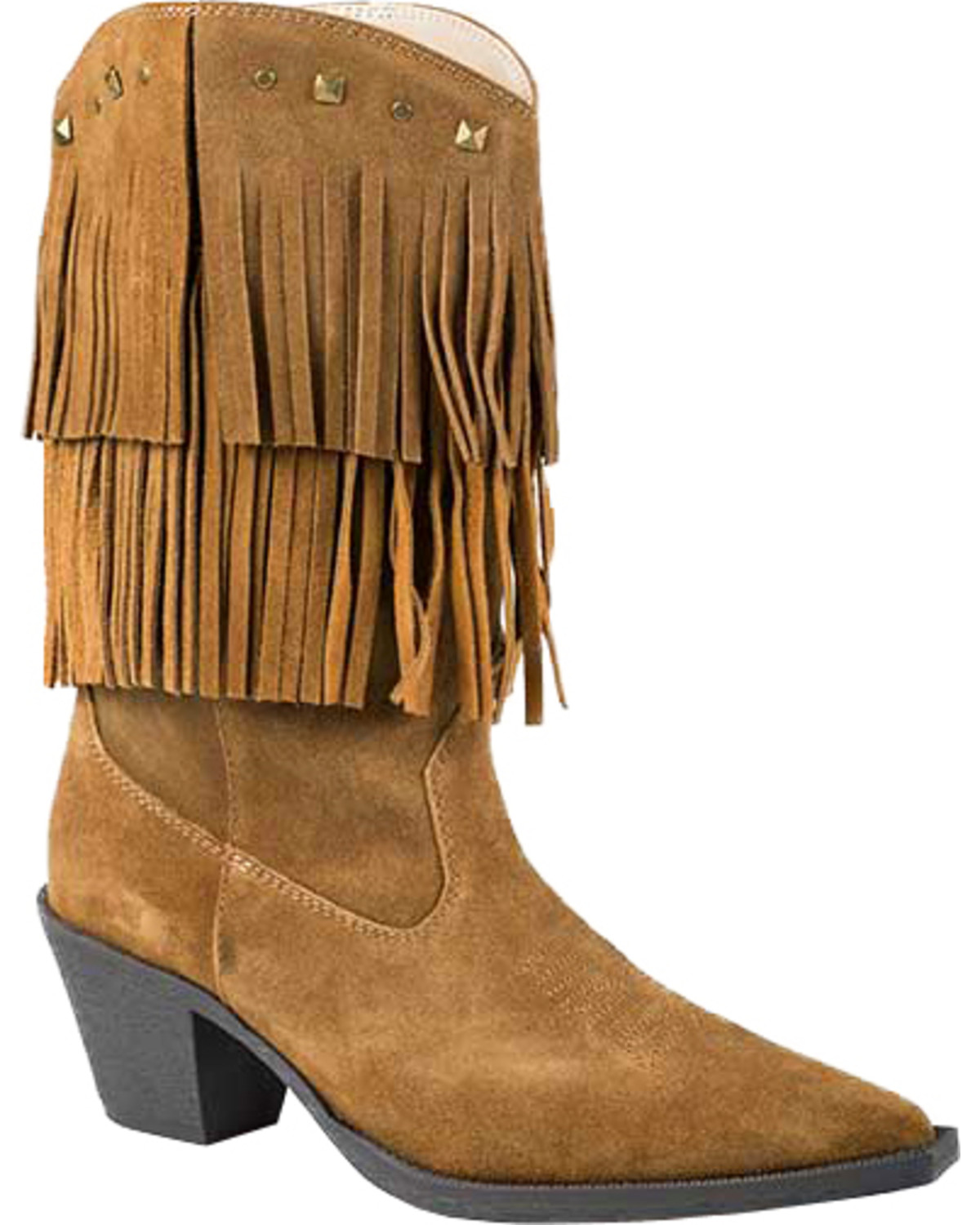 Roper Tan Suede Fringe Cowgirl Boots