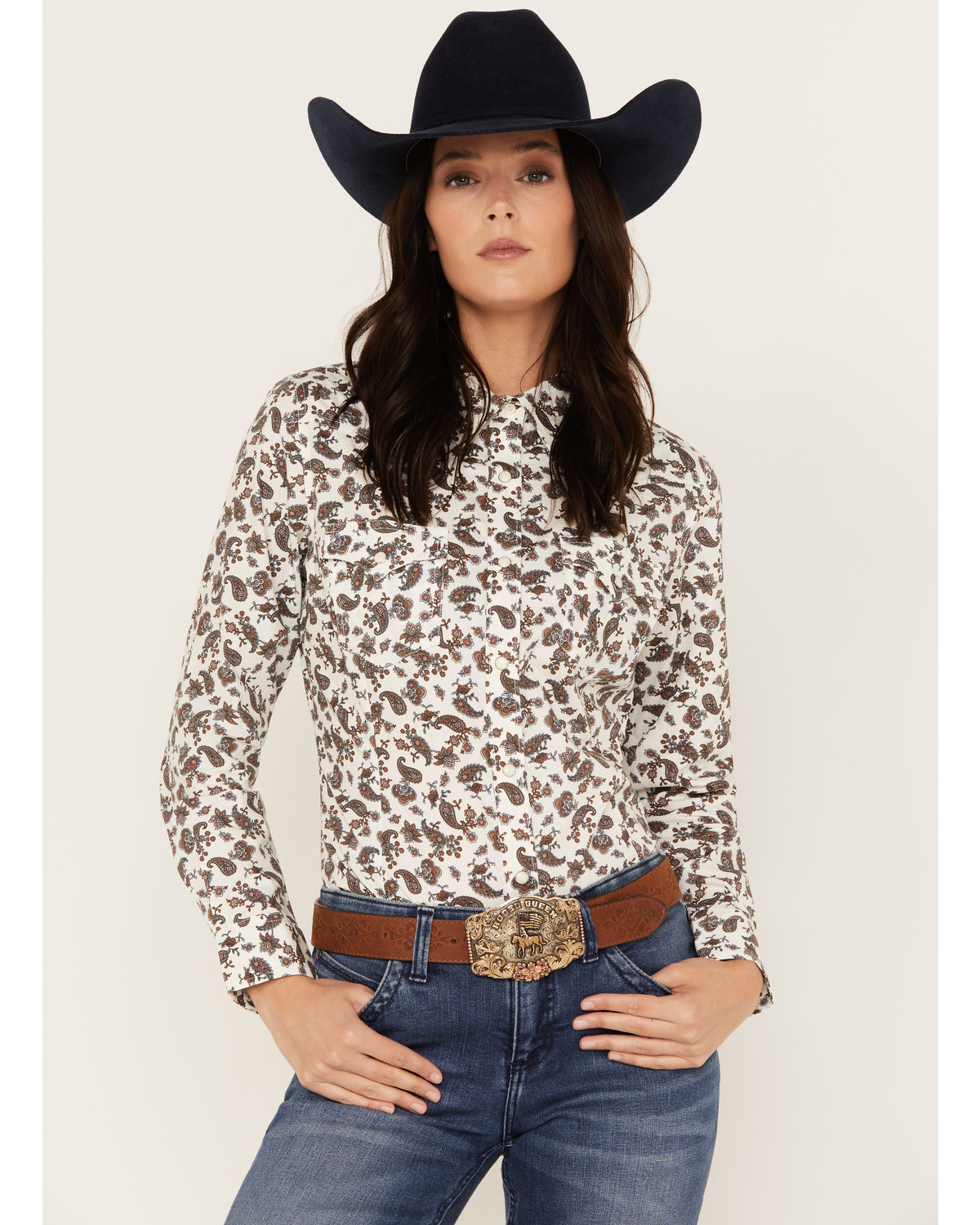 Wrangler Women's Paisley Long Sleeve Western Pearl Snap Shirt