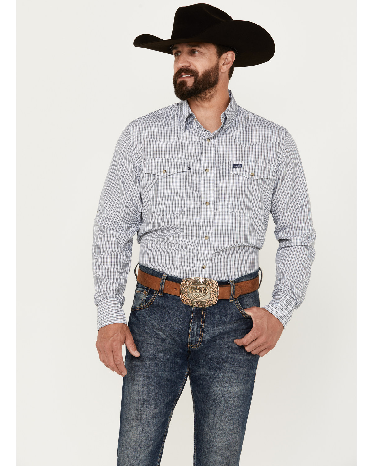 Wrangler Men's Plaid Print Long Sleeve Performance Snap Western Shirt