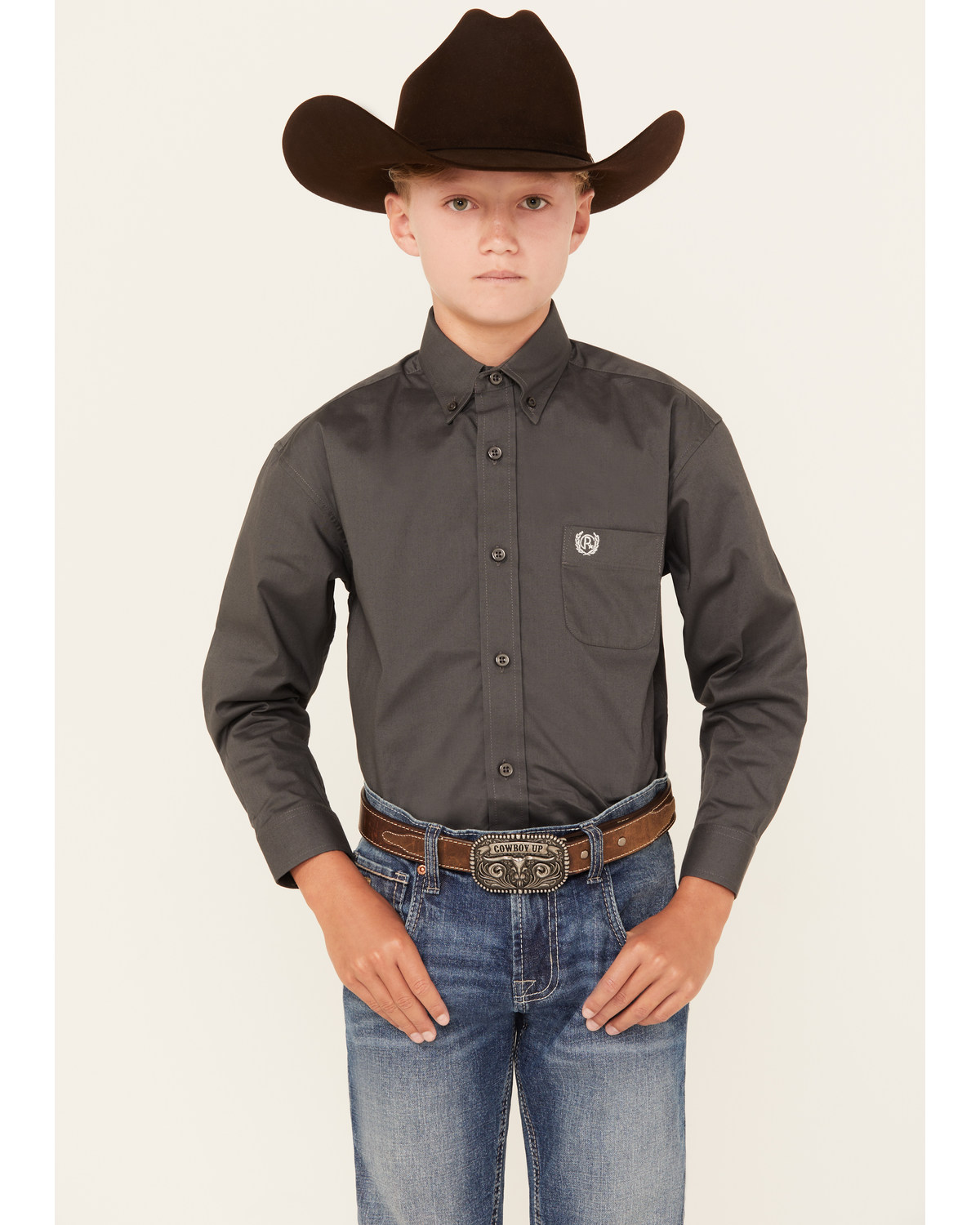 Panhandle Boys' Solid Long Sleeve Button-Down Stretch Western Shirt
