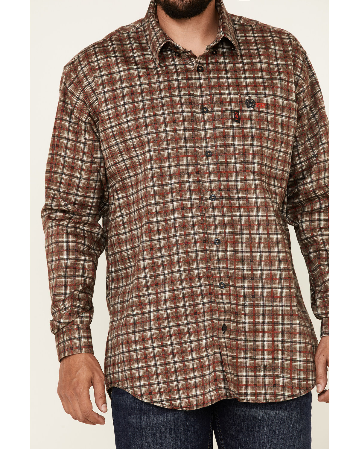 Cinch Men's FR Brown Plaid Lightweight Long Sleeve Work Shirt Boot Barn