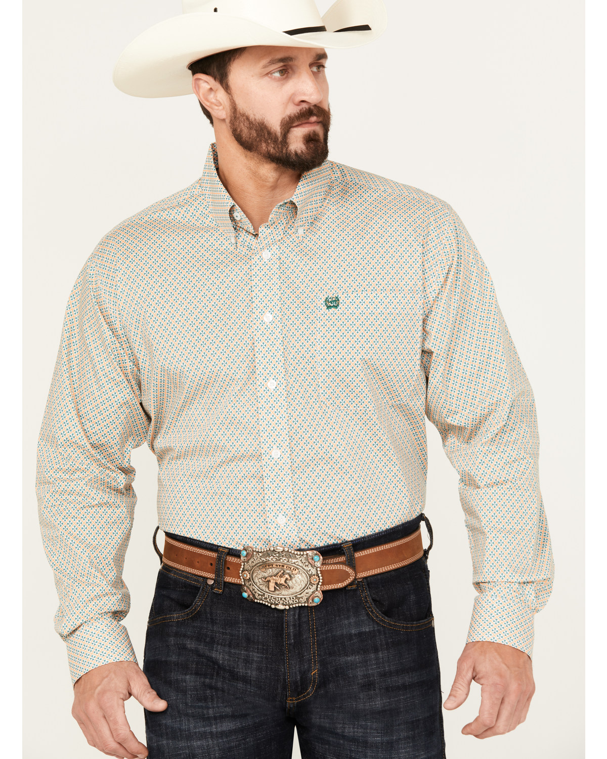 Cinch Men's Geo Print Stretch Long Sleeve Button-Down Western Shirt