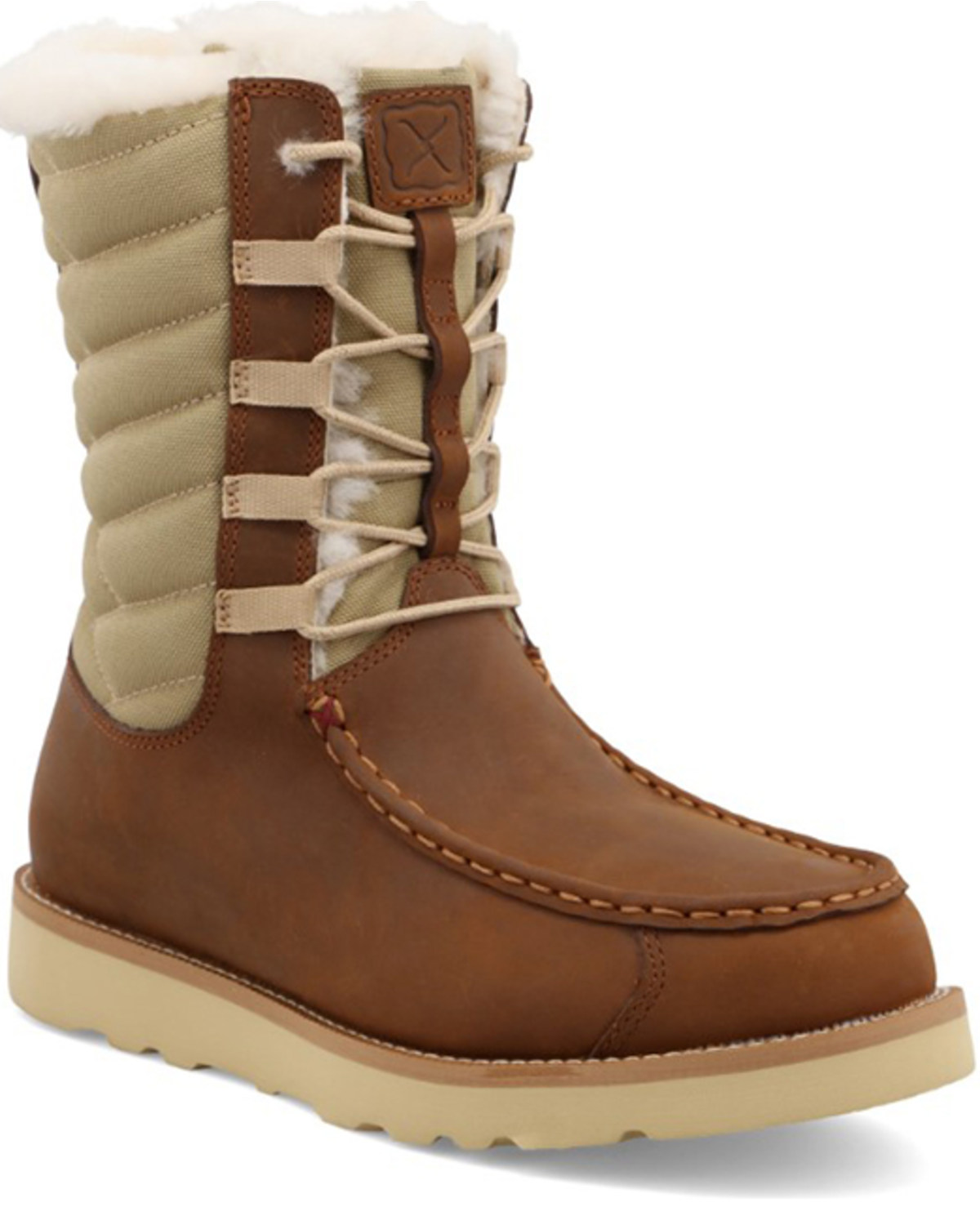 Twisted X Women's Oiled Saddle Lace-Up Shearling Lined Wedge Sole Boots - Moc Toe
