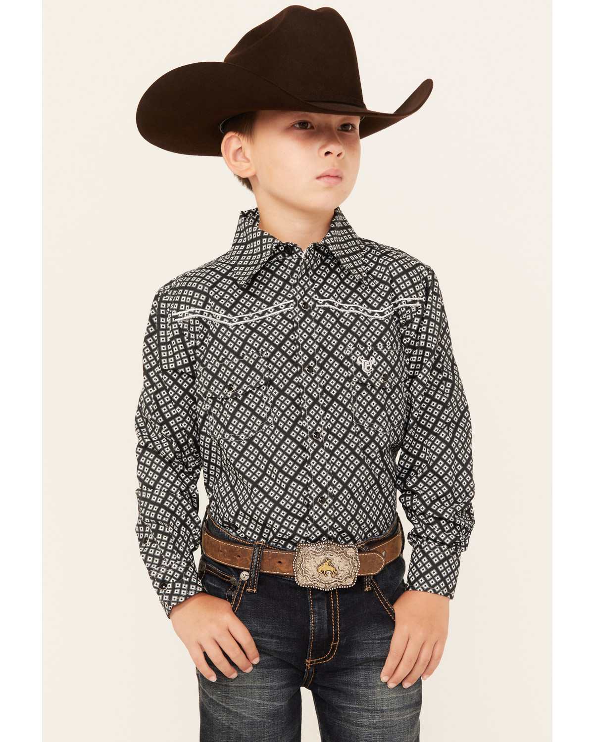 Cowboy Hardware Boys' Wild Gem Geo Print Long Sleeve Snap Western Shirt