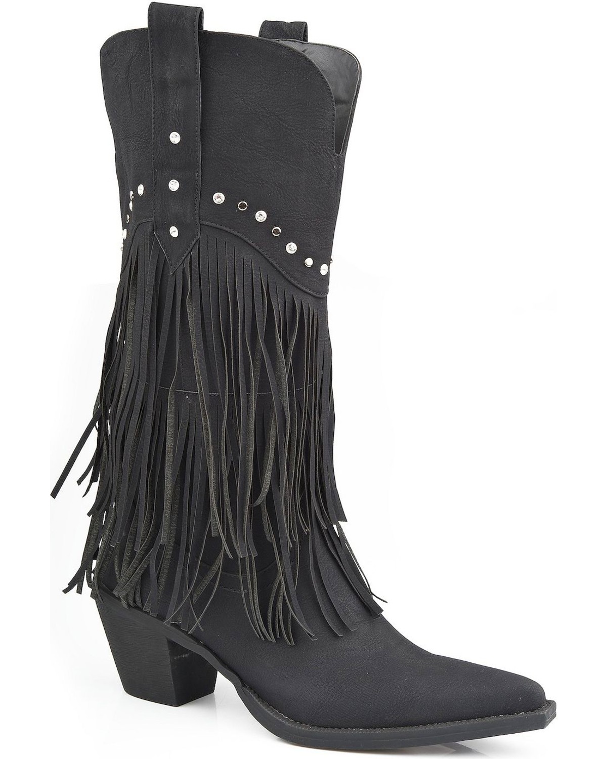 womens black fringe booties