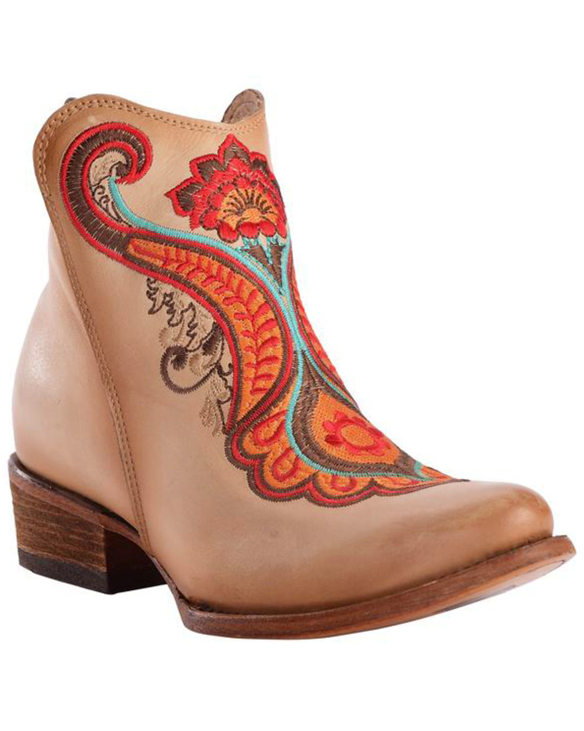 CORRAL Women's Natural Orange Embroidered Booties C3269 
