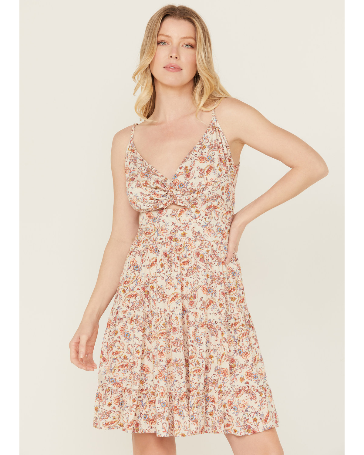 Wild Moss Women's Floral Print Front Knot Mini Dress