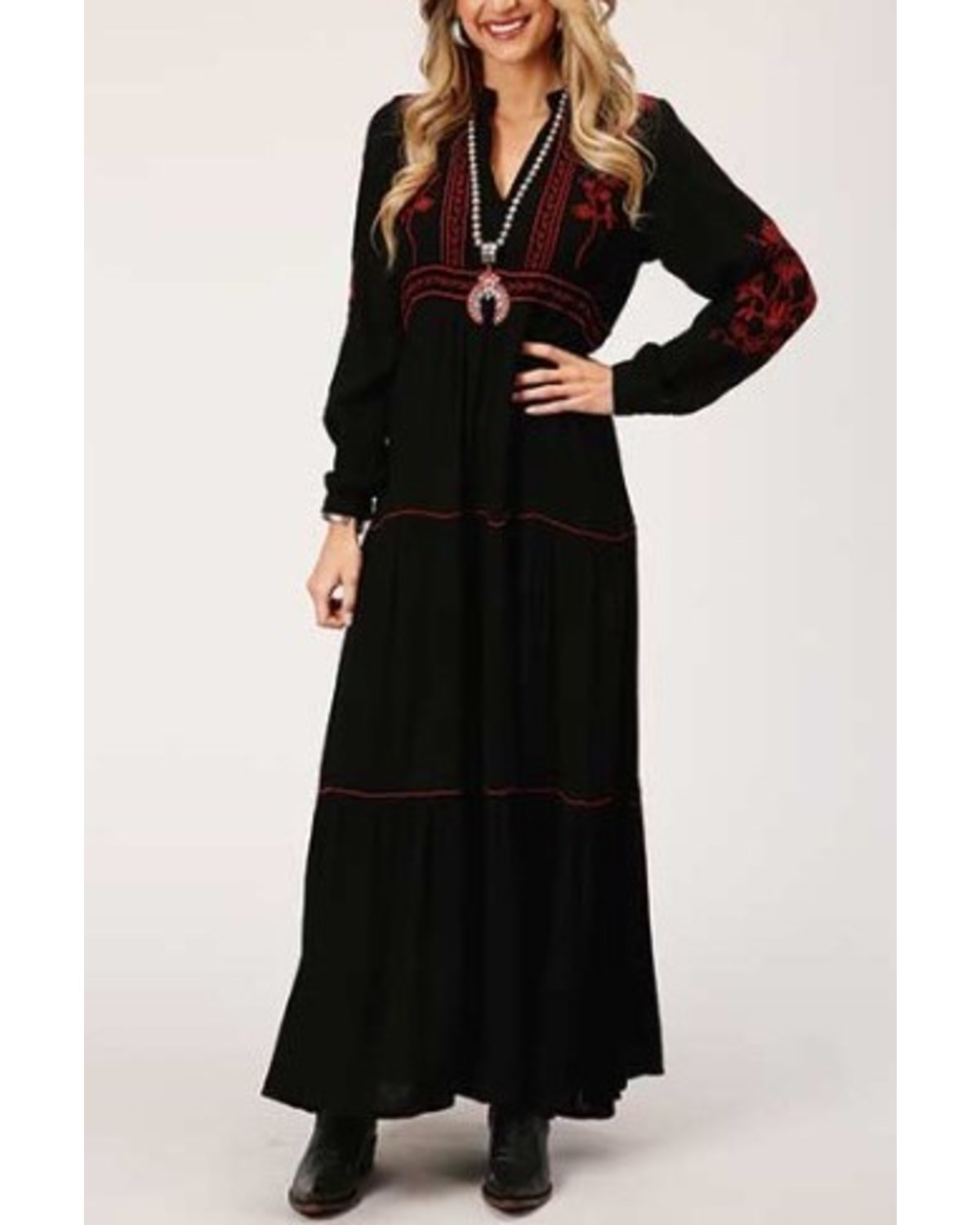 Roper Women's Long Sleeve Peasant Embroidered Tier Dress