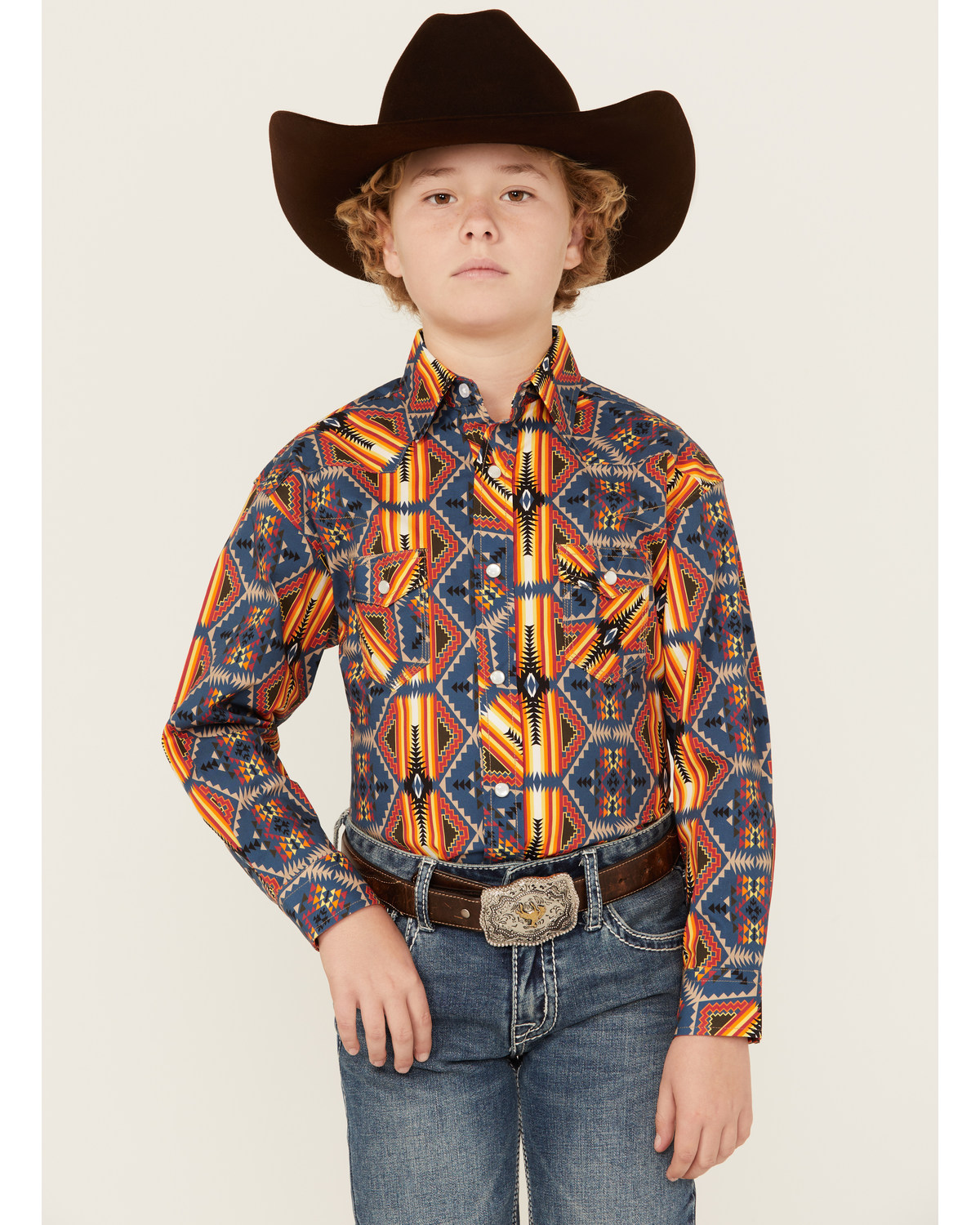 Rock & Roll Denim Boys' Dale Brisby Southwestern Print Long Sleeve Pearl Snap Western Shirt