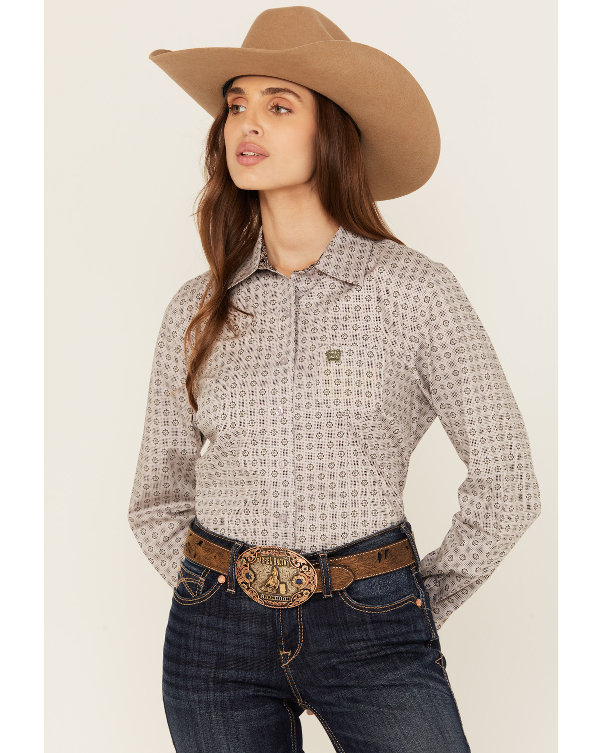 Cinch Women's Medallion Print Long Sleeve Button-Down Stretch Western Shirt