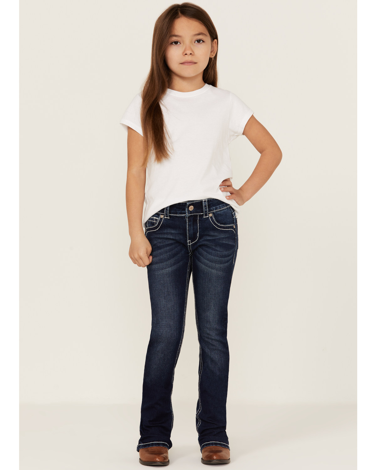Shyanne Little Girls' Feather Dreamcatcher Embroidered Pocket Bootcut Jeans