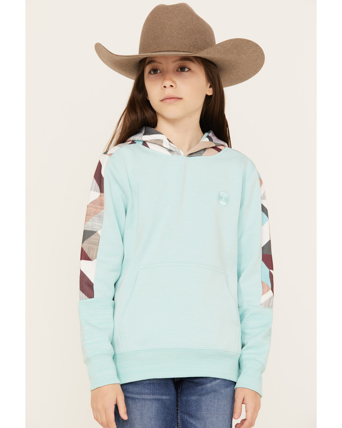 Hooey Girls' Geo Print Sleeve Hooded Sweatshirt