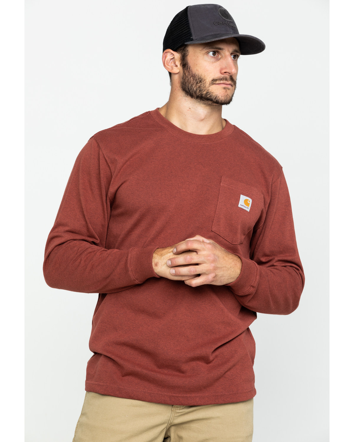 Carhartt Men's Loose Fit Heavyweight Long Sleeve Logo Pocket Work T-Shirt