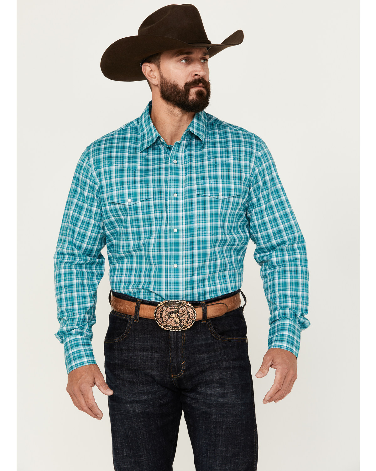 Wrangler Retro Men's Plaid Print Long Sleeve Pearl Snap Western Shirt