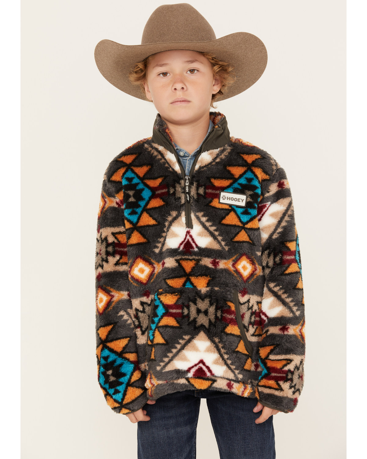 Hooey Boys' Southwestern Print Quarter-Zip Fleece Pullover