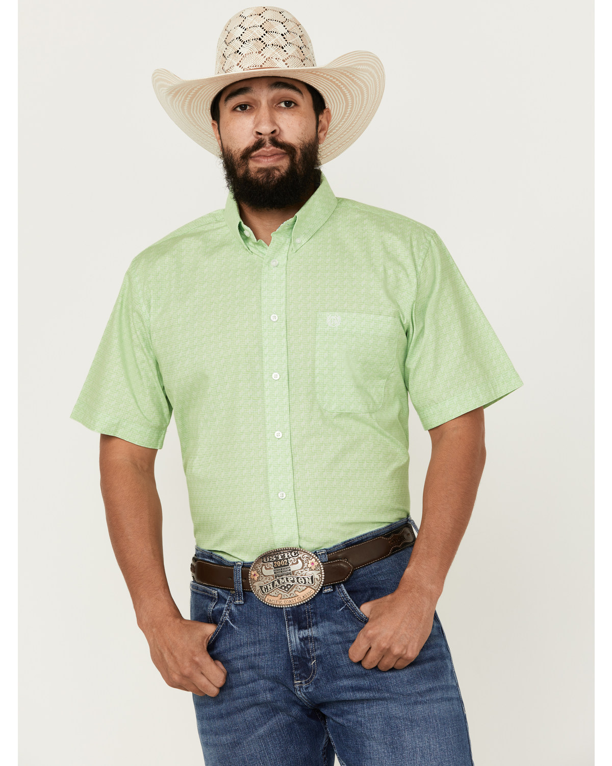 Panhandle Select Men's Geo Print Short Sleeve Button-Down Western Shirt