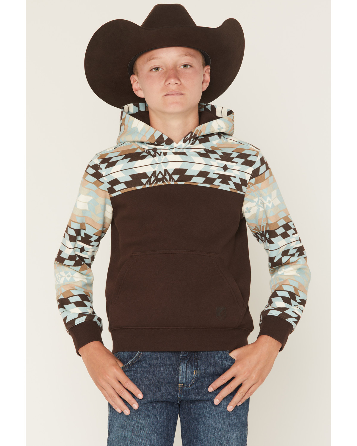 RANK 45® Boys' Dusted Southwestern Colorblock Hooded Sweatshirt
