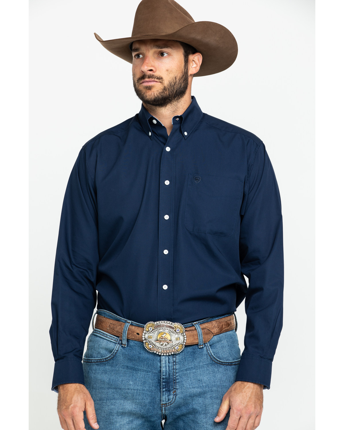 navy blue button up