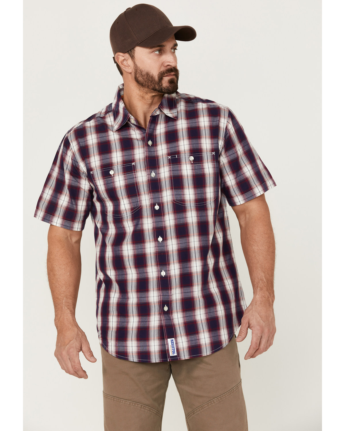 Resistol Men's Atlantis Ombre Plaid Print Short Sleeve Button Down Western Shirt